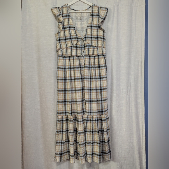 Anthropologie Dresses & Skirts - Anthropologie Plaid Gathered Button Front Long Lined A-line Dress L